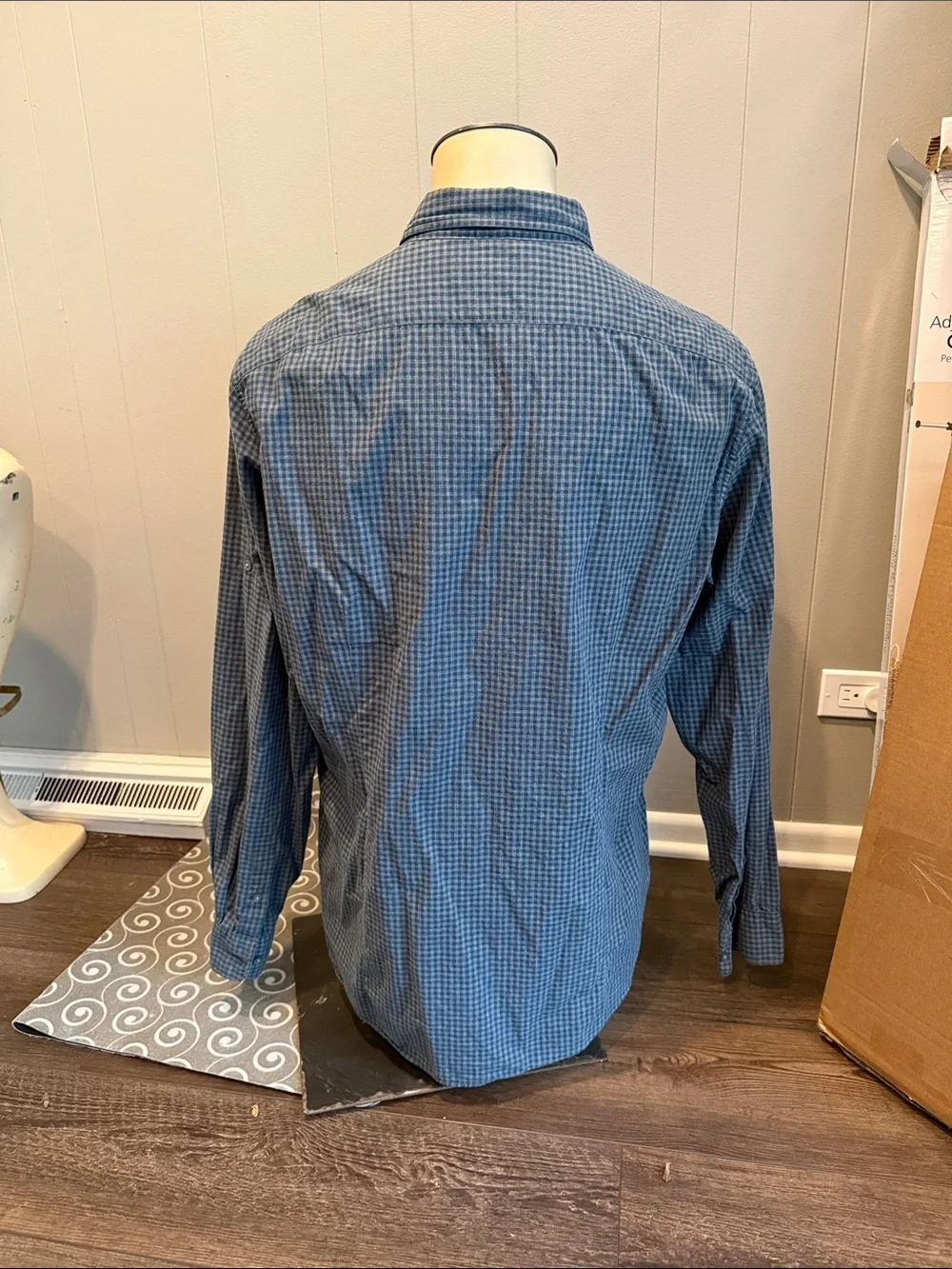John Varvatos Men’s XXL Navy Gray Check Long-Sleeve Button-Down Shirt